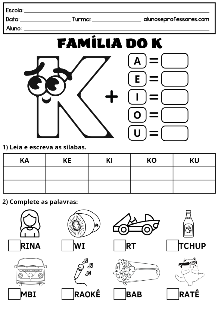 Atividades A Letra K Para Imprimir Alunos E Professores