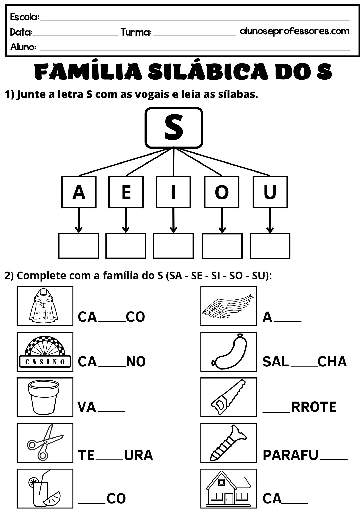 Atividades A Letra S Para Imprimir Alunos E Professores