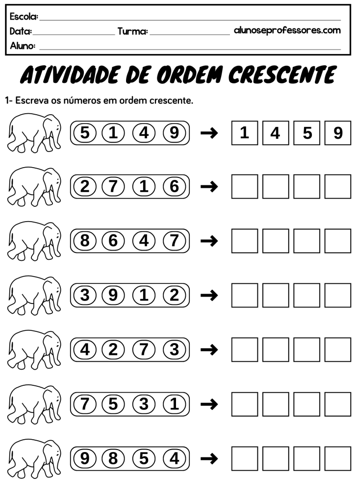 Atividades Sobre Ordem Crescente E Decrescente Para Imprimir Alunos E Professores