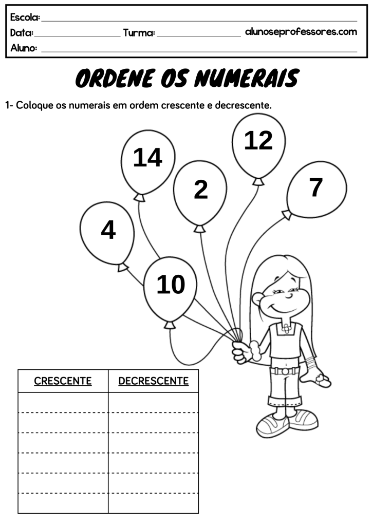 Atividades Sobre Ordem Crescente E Decrescente Para Imprimir Alunos E Professores