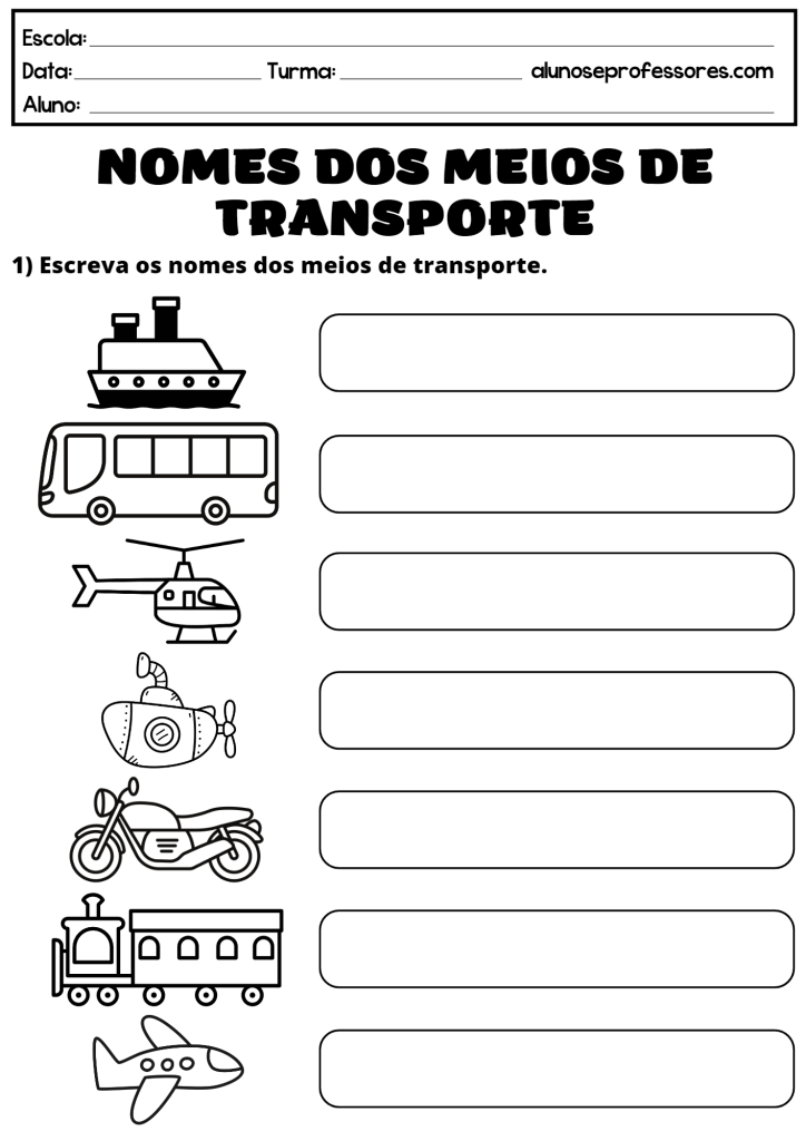 Atividades Sobre Meios De Transporte Para Imprimir Alunos E Professores