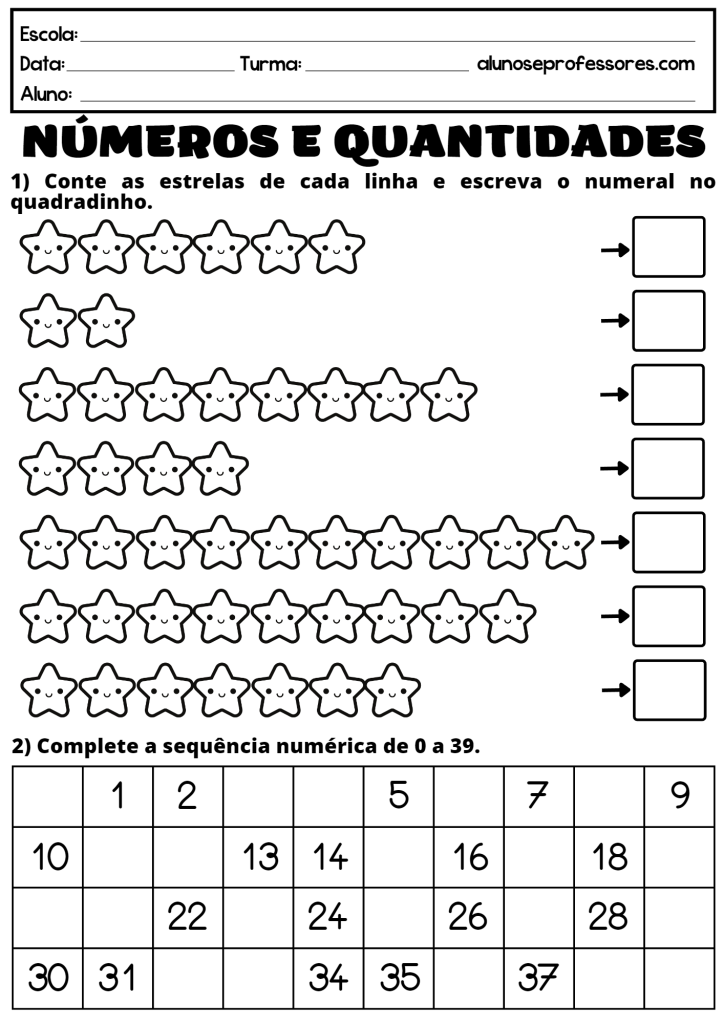 Atividades De N Meros E Quantidades Para Imprimir Alunos E Professores