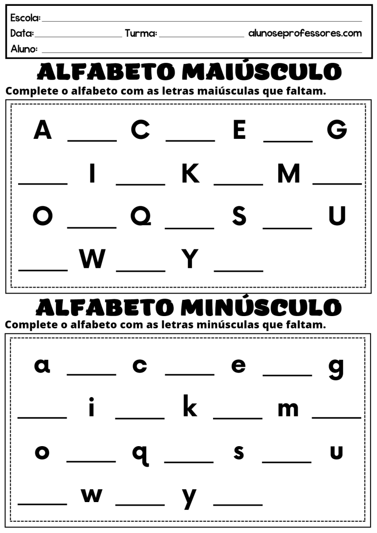 Atividades Para Completar O Alfabeto Para Imprimir Alunos E Professores