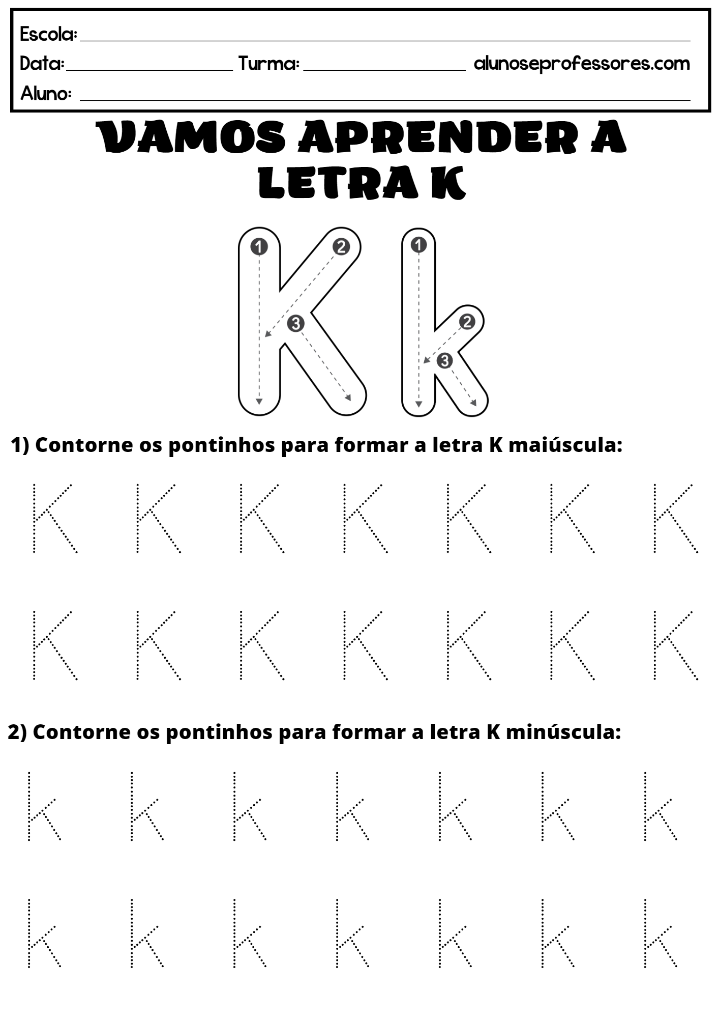 Atividades Com A Letra K Para Imprimir Alunos E Professores