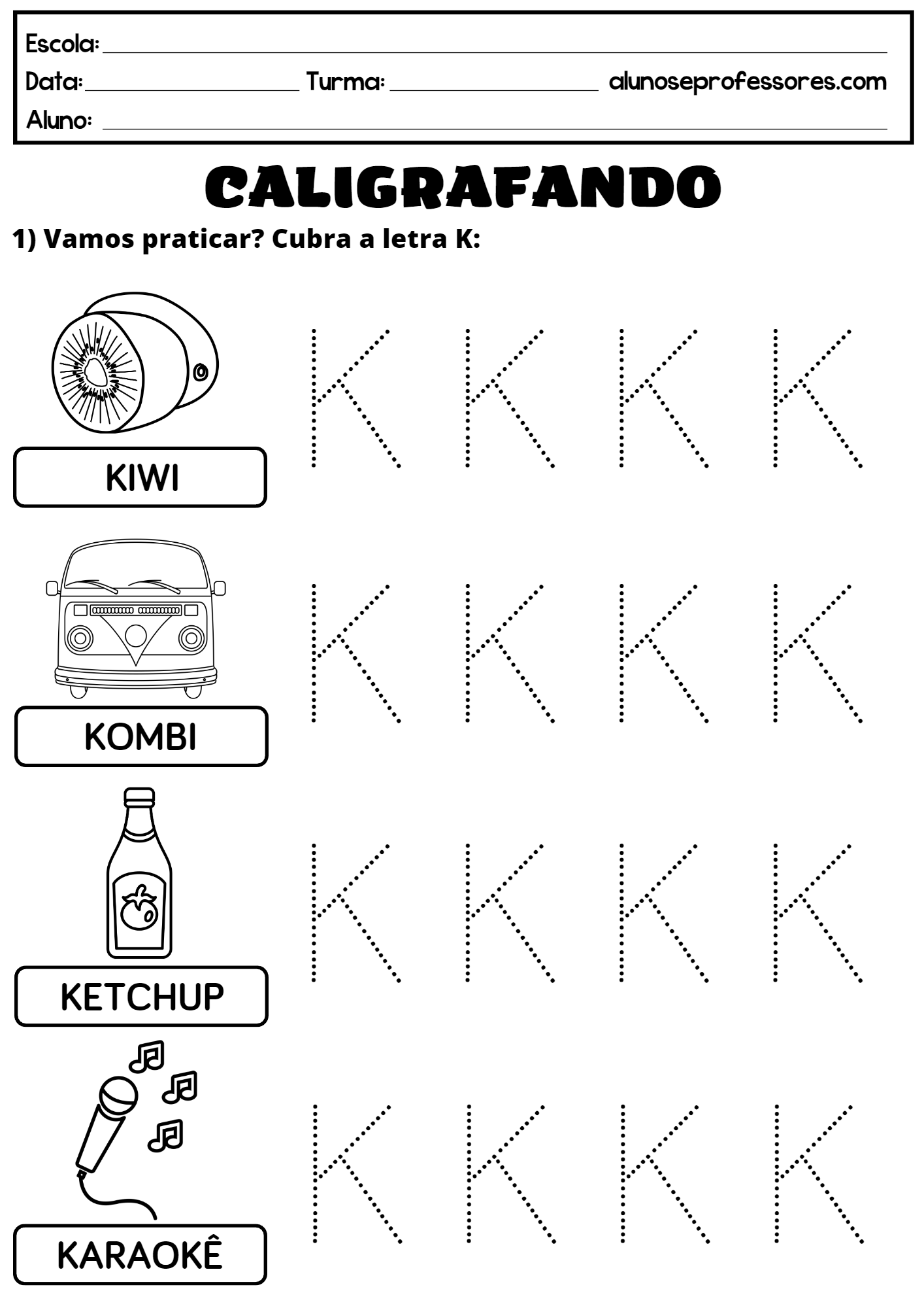 Atividades com a Letra K para imprimir | Alunos e Professores