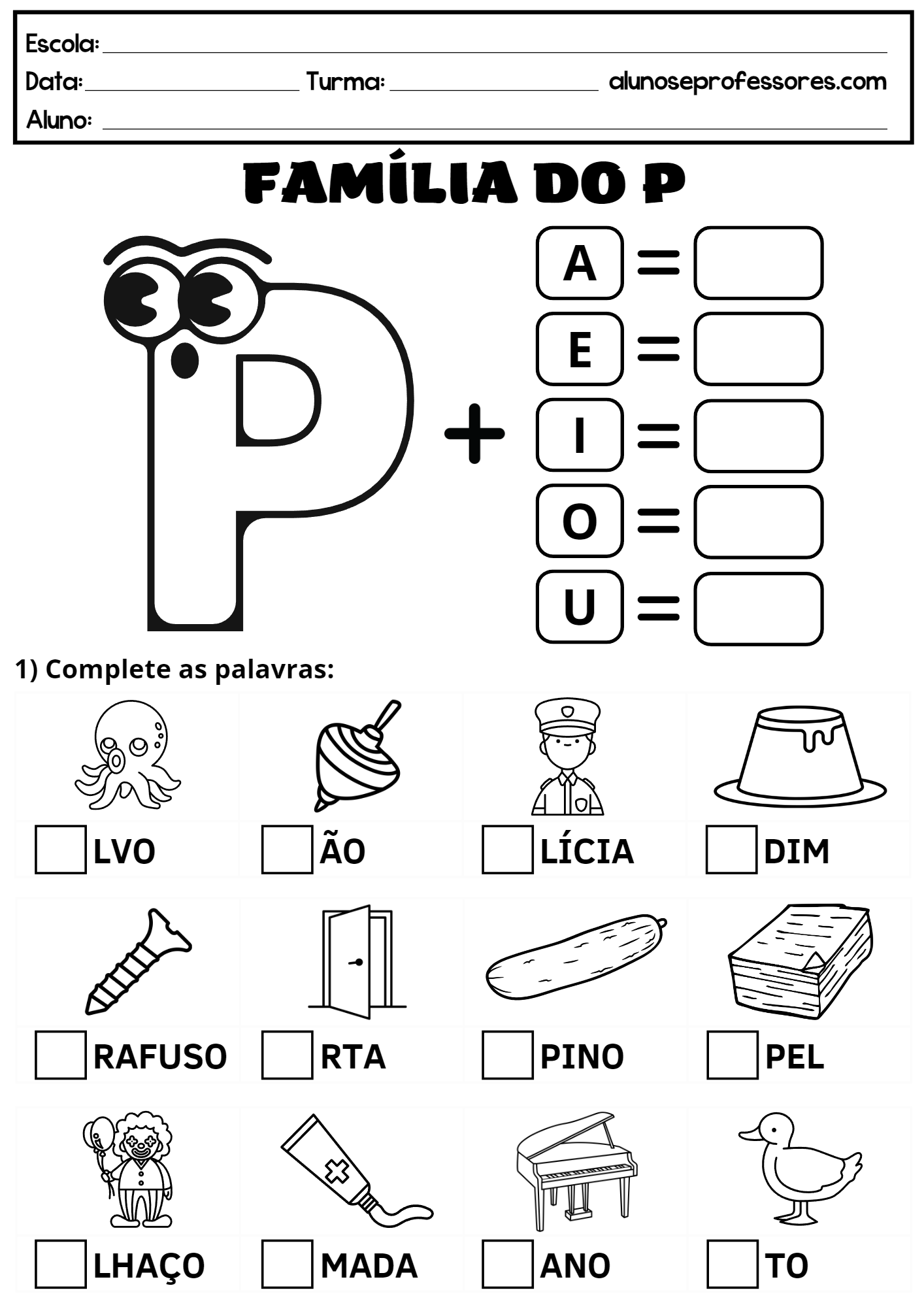 Atividades Com A Letra P Para Imprimir Alunos E Professores 3537