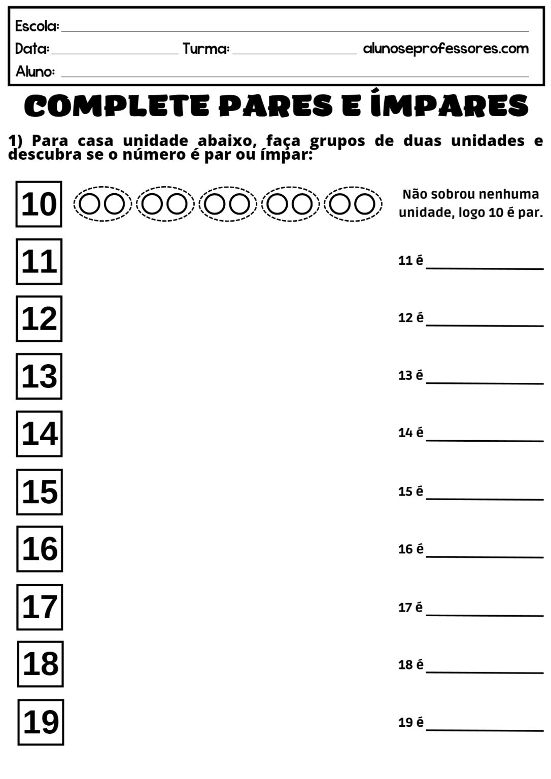 Atividades Sobre Números Pares E Ímpares Alunos E Professores 1222