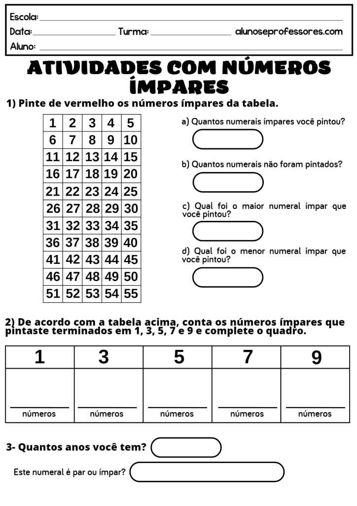 Atividades Sobre N Meros Pares E Mpares Alunos E Professores