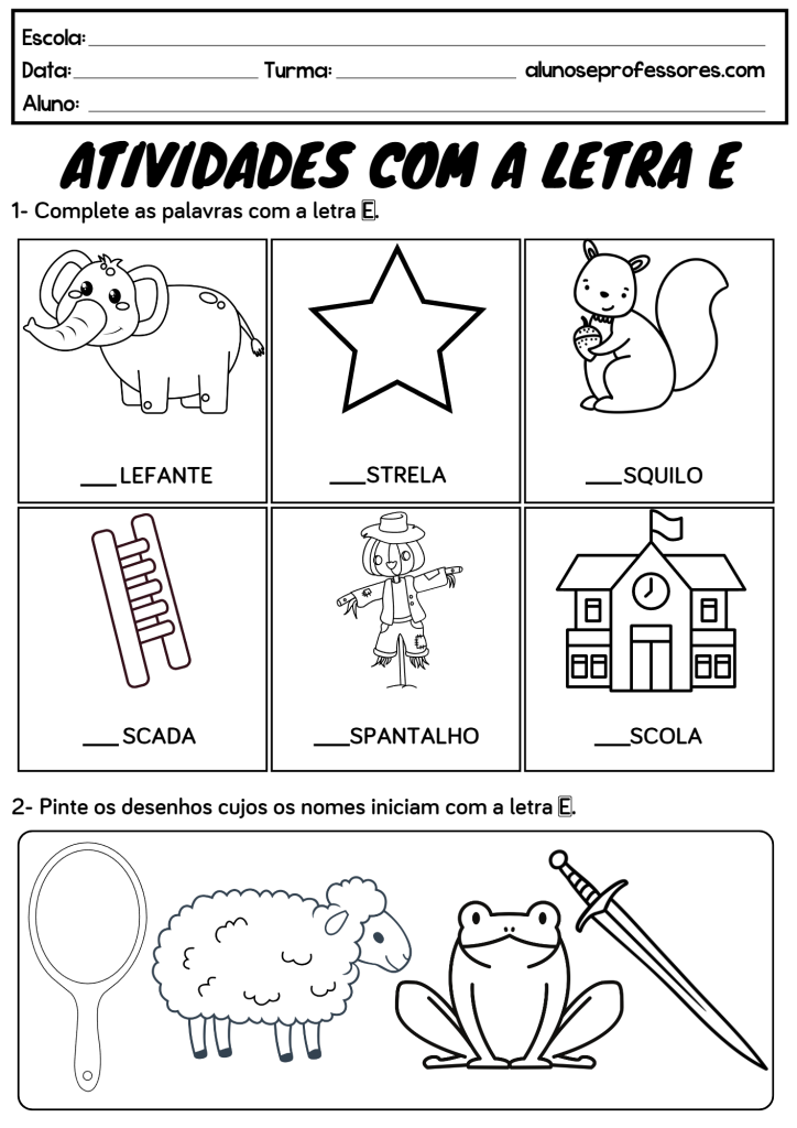 Atividades com a Letra E para imprimir | Alunos e Professores