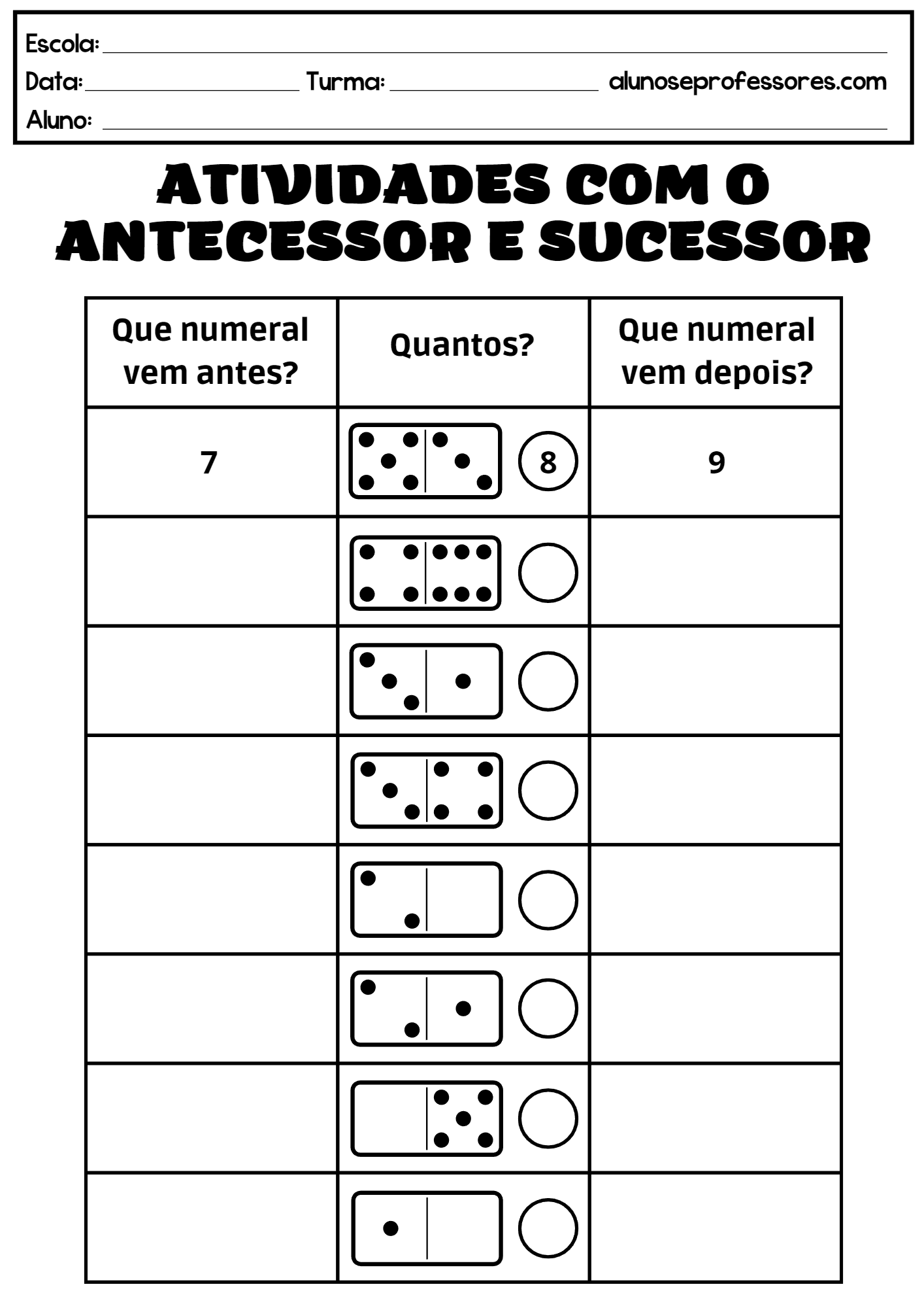 Atividades Sobre Antecessor E Sucessor Para Imprimir Alunos E Professores