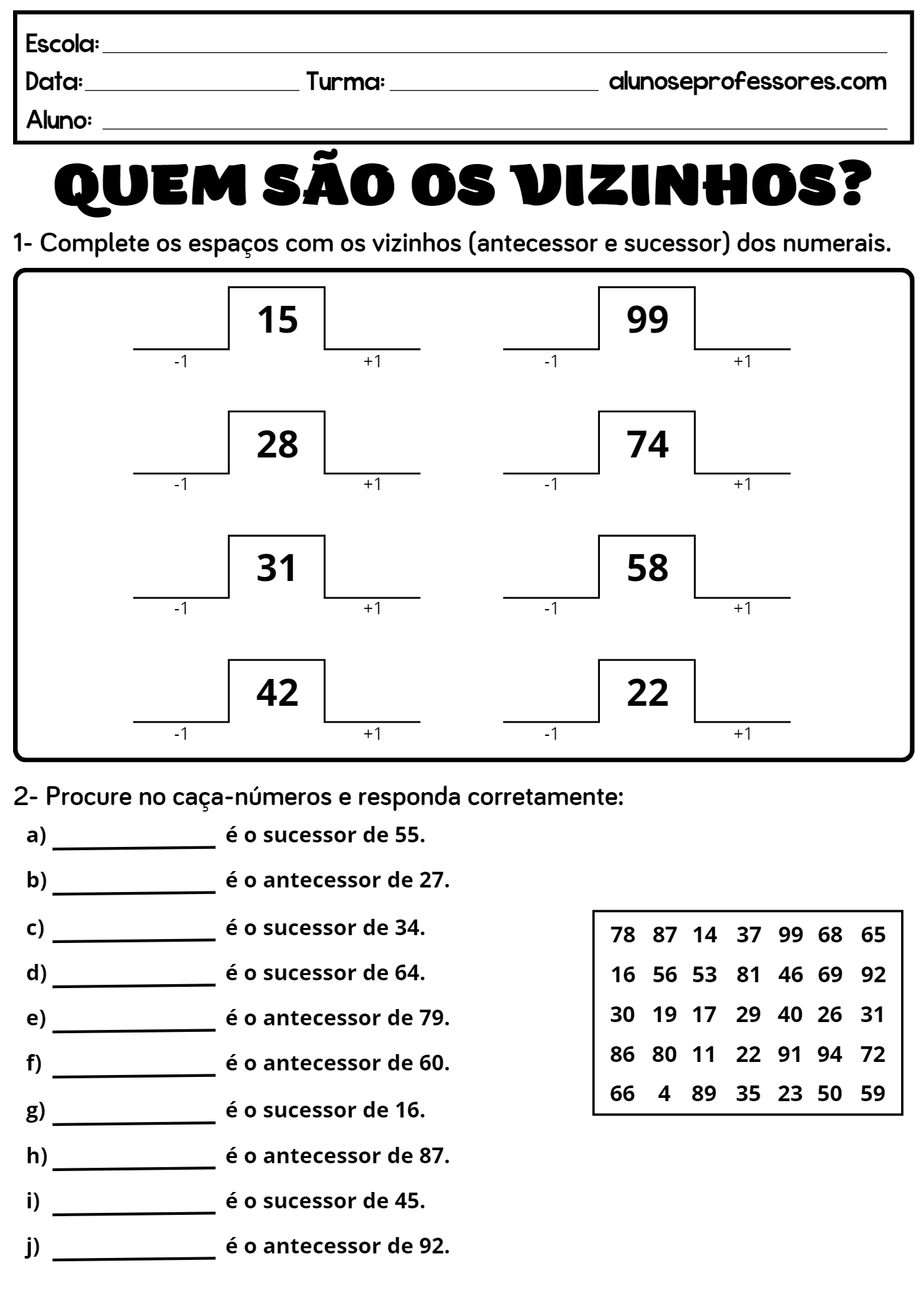 Atividades Sobre Antecessor E Sucessor Para Imprimir Alunos E Professores 9128