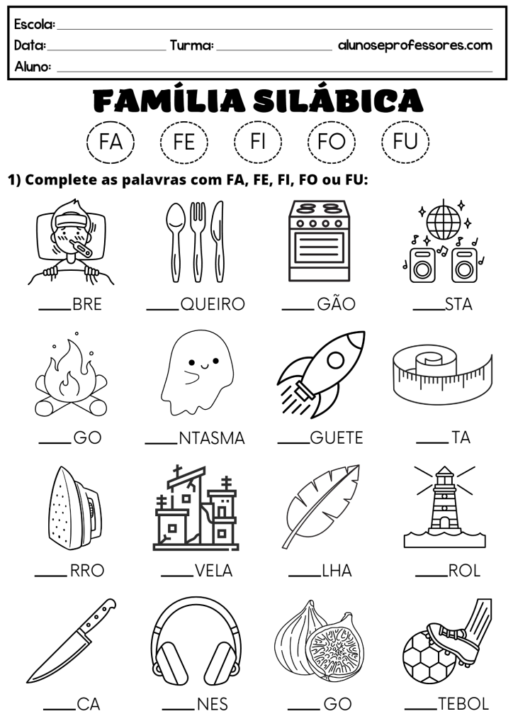 atividades com a família silábica do f para imprimir alunos e professores