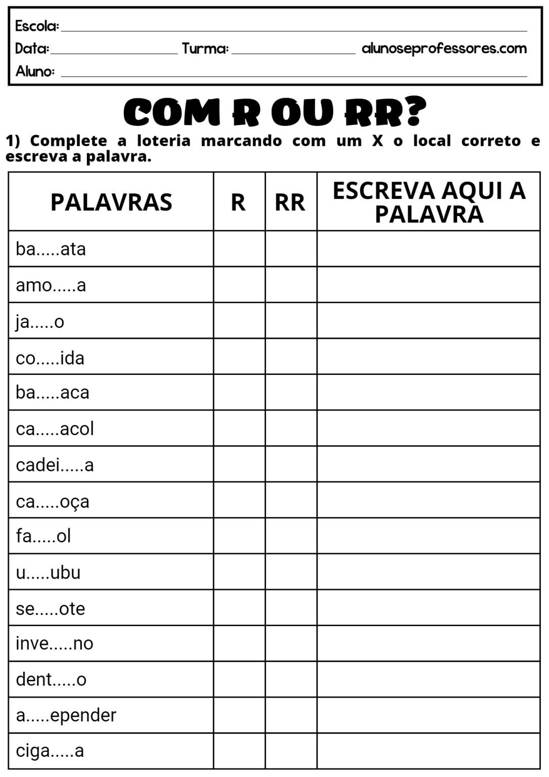 Atividades Com R E Rr Para Imprimir Alunos E Professores