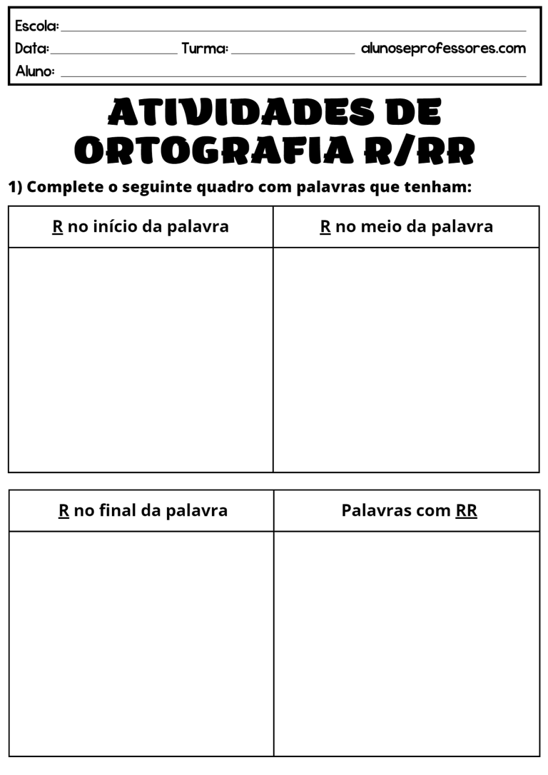 Atividades Com R E Rr Para Imprimir Alunos E Professores