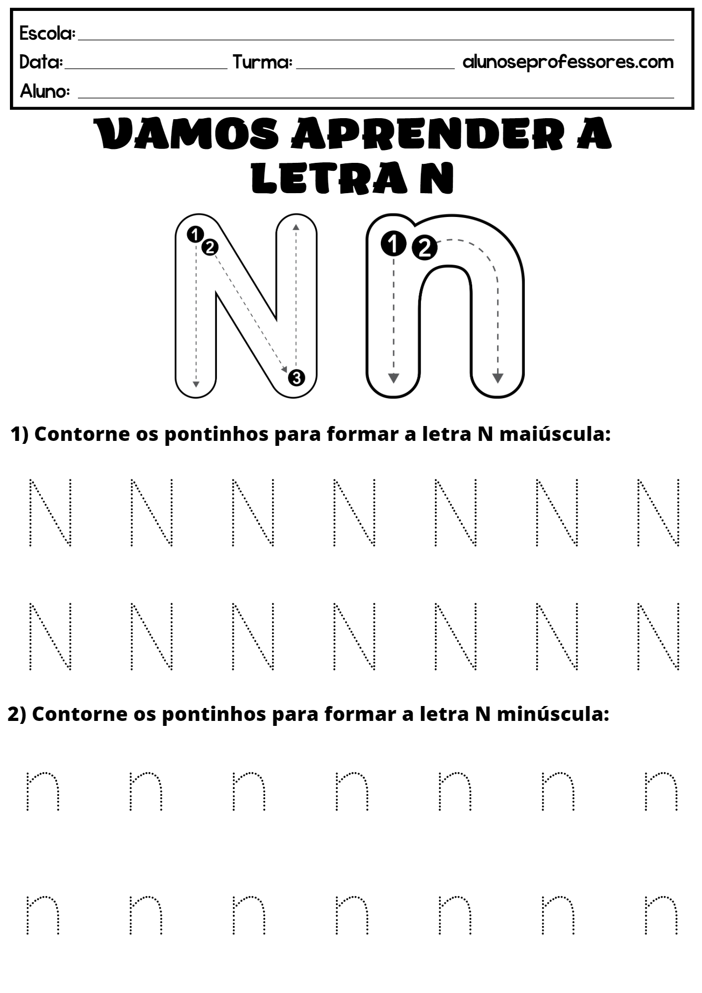 Atividades com a Letra N para imprimir | Alunos e Professores