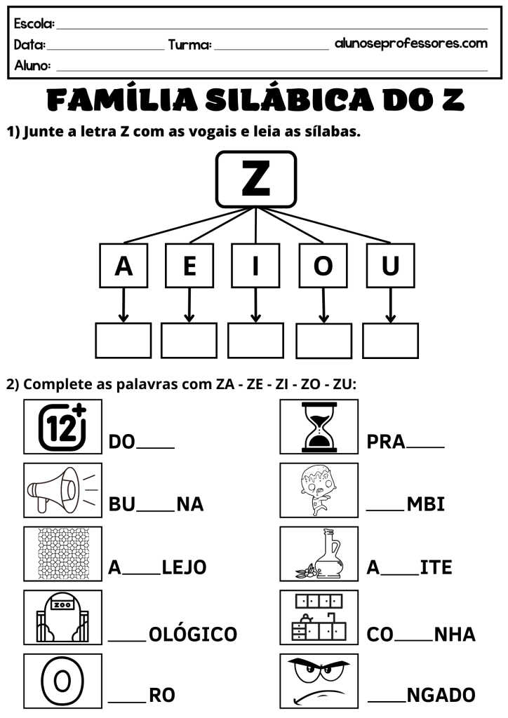 Atividades Com A Letra Z Para Imprimir Alunos E Professores