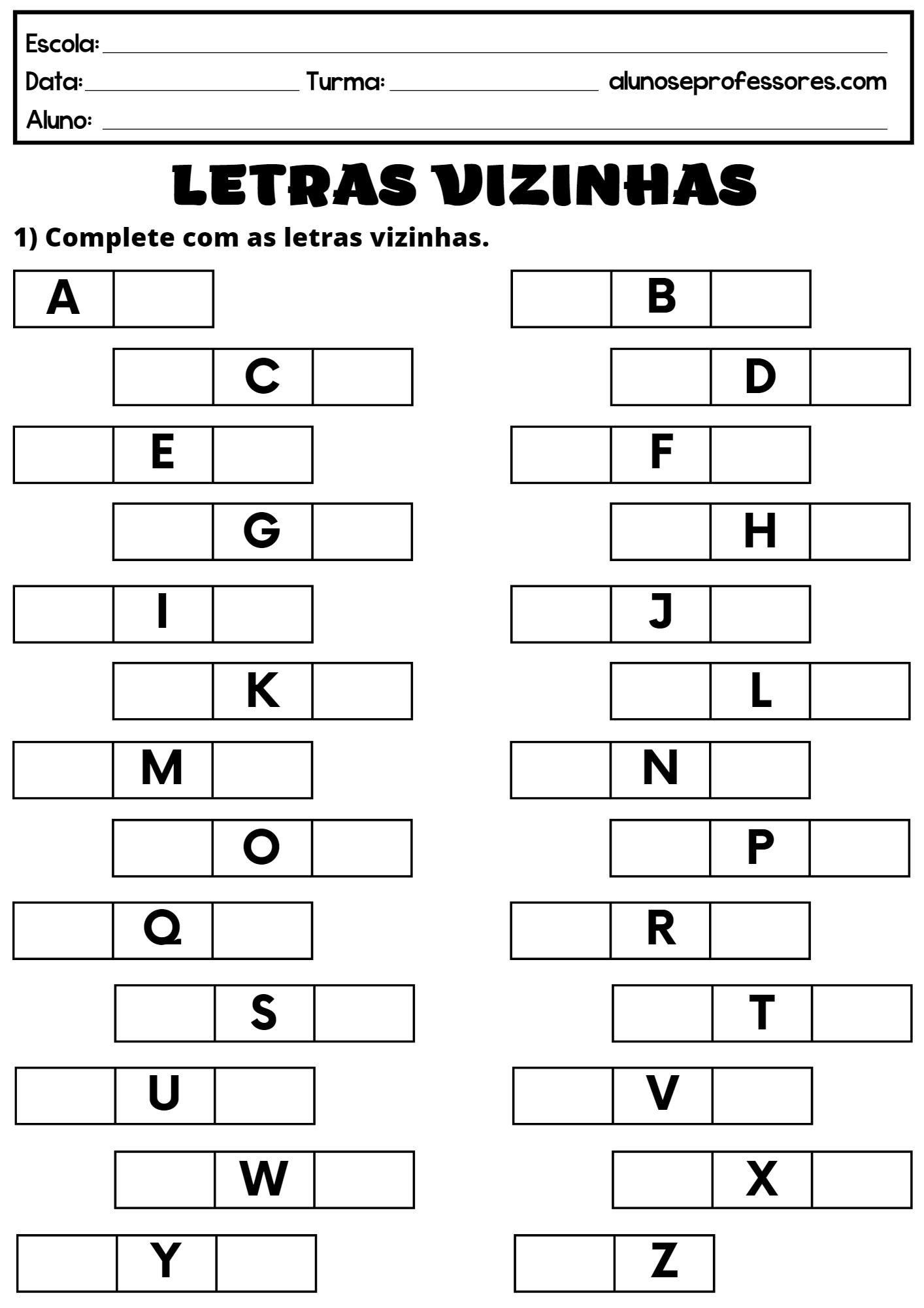 Atividades Para Completar O Alfabeto Para Imprimir Alunos E Professores 1826